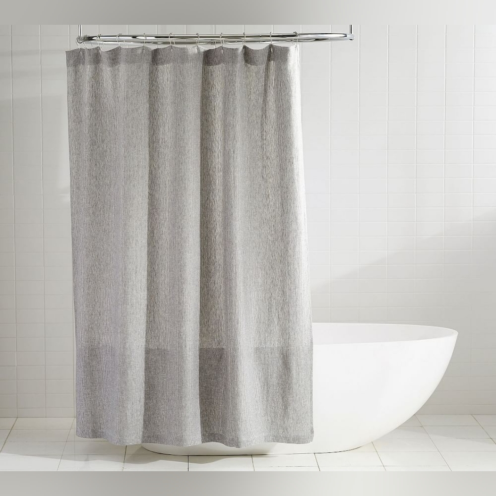 NWT Pottery Barn Gray European Flax Linen Waffle Shower Curtain Size 72"X72"